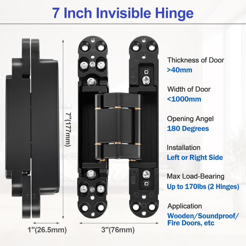 7 inch Hidden Door Hinges（2 Pcs）-Invisible Hinges for Doors, 180