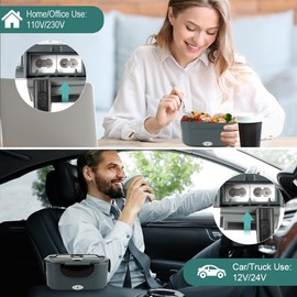 IXIIE Electric Lunch Box Food Warmer Heater for Adults, 80W Portable Lunch Warmer for Truck/Car/Office with 1.5L Removable Stainless Steel Container, Fork Spoon and Insulated Carry Bag (black)