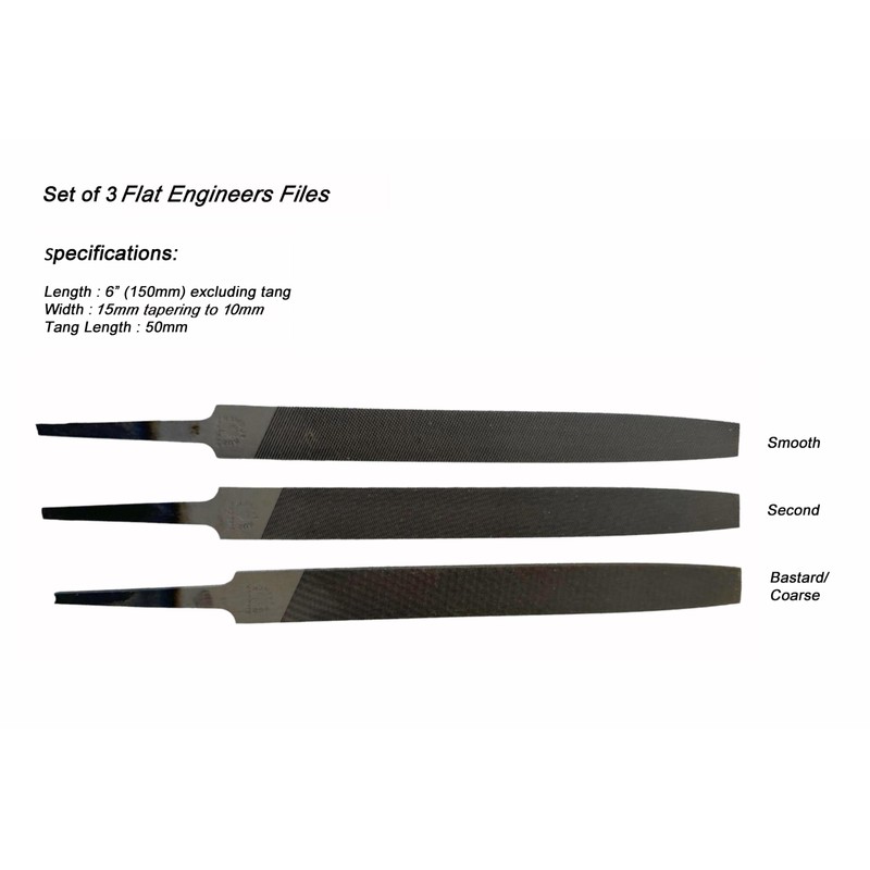 Proops x 3 6" 150mm Flat Smooth, Second, Bastard Coarse