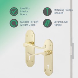 EAI Polished Brass Door Handles for Key Lock - Victorian Scroll Shaped | 1 Pair of Internal Lock Handles