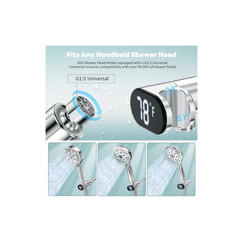 JDO LED Display Shower Thermometer Mount Bracket for Shower Arm