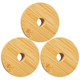 SBMKK Bamboo Lids for Glass Cups and 16 OZ Beer Can Glass, Bamboo Mason Jar Lids Regular Mouth with Straw Hole, 70mm/2.75 Inch Replacment Wooden Cover (regular 4pcs with straw)