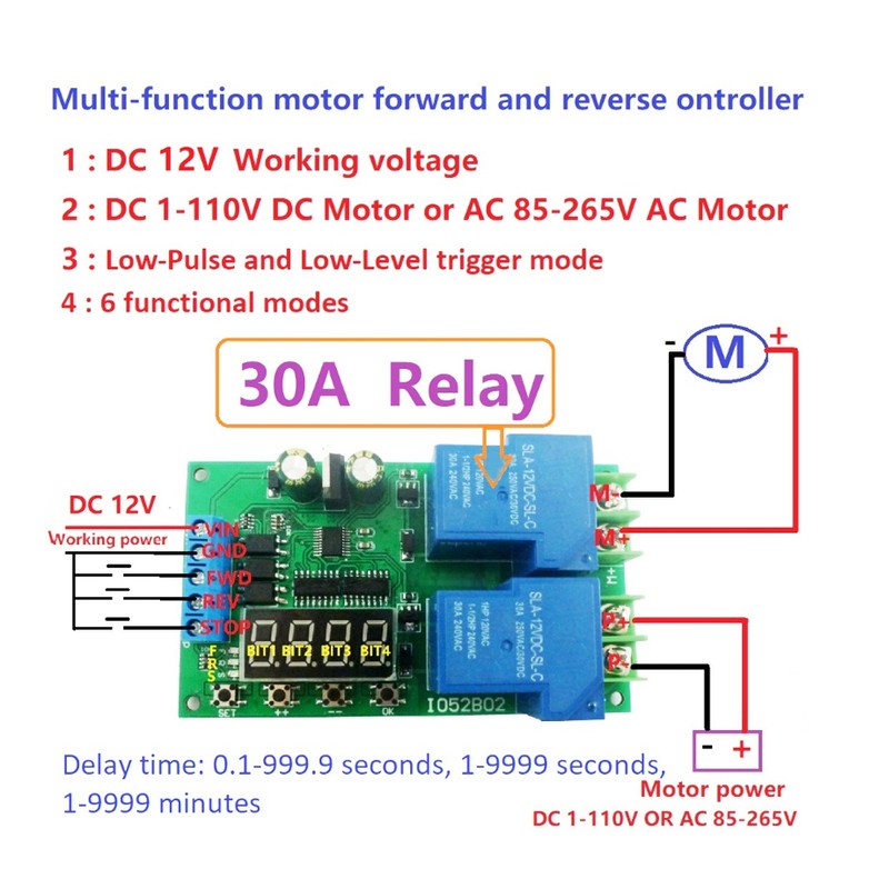 30A12V Multifunction Motor Forward Reverse Controller Start stop Delay Limit