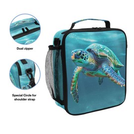 Sea Turtle Teal Underwater Lunch Box Insulated Lunch Bag Prep Kids Cooler Tote Freezable Shoulder Strap Waterproof Picnic Meal for School Office