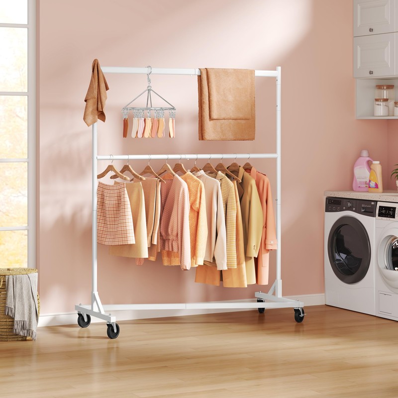 Hoctieon Double Rod Clothes Racks with Z-Base, Adjustable Clothing Rack,