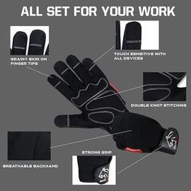 Wolveskin Safety Work Gloves Men & Women - Utility Mechanic Working Gloves for Multi Purpose Use, Synthetic Leather, Heavy Duty, Firm Grip, Touchscreen, High Dexterity and Flexible (Black, X-Large)