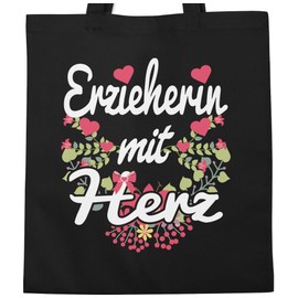 Baumwolltasche - Beruf und Job Geschenke - Erzieherin mit Herz - Unisize - Schwarz - erzieherinnen geschenk kollegen arbeit beutel weihnachten erzierhin stoffbeutel kindergarten abschiedsgeschenk