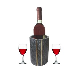 Marble Wine Chiller Bucket ，Wine & Champagne Cooler for Parties, Dinner – Keep Wine & Beverages Cold （black）