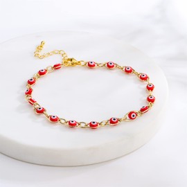 Gold Evil Eye Charm Anklet,18K Gold Plated Boho Beach Dainty Cute Tiny Lucky Foot Chain Ankle Bracelet For Women