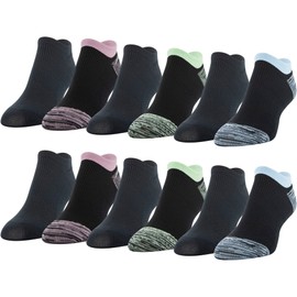 PEDS Women's All Day Active No Show Socks, 12-Pairs, Black Assorted, Shoe Size: 5-10