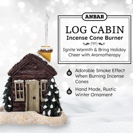 Anbar Backflow Incense Cone Burner Log Cabin, Gingerbread House, Christmas, Fall, Winter, Seasonal, and Holiday Home Decor, Decorative Living Room, Bedroom, or Kitchen Ornament (Winter Log Cabin)