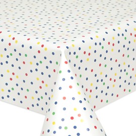 QPC Direct Rainbow Polka Dot PVC Oilcloth Table Cover Vinyl Tablecloth 140 x 200cm Rectangle