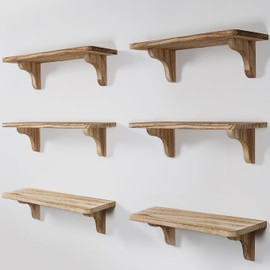 Real Wood Farmhouse Wall Shelf - 17 inch (6 Pack) - Easy to Install, Template and Video Included - Long Shelf for Bedroom, Easy Shelves for Wall, Wall Shelves for Bedroom