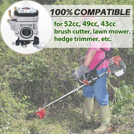 Carburettor for Brush Cutter 52cc 49cc 43cc, Jrisbo Carburettor Complete Repair Kit Carbu Set with Gasket, Spark Plug, Hose and Fuel Filter, 10 in 1 Carburettor Replacement Part Kit