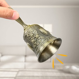 Dereine Hand bell, hand bell, school, table bell, hand bell, Christmas hand bell, metal hand bell for restaurant, hotel, shops, service bell, training of pets (bronze)