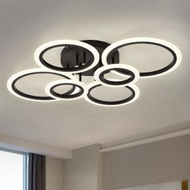 ZUYURT Modern LED Ceiling Light, 6 Rings Flush Mount Ceiling Lighting Fixtures, Black LED Ceiling Lamp for Kitchen, Living Room, Bedroom, Laundry Room, 4000K