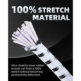 Bungee Cord 1/8 Inch x 200 Feet - White with Black Trace - Elastic Shock Cord, Stretch Rope for Kayak, Crafts, Tie-Downs, DIY Projects - Flexible, High-Strength Bungee Rope