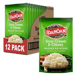 Idahoan Sour Cream & Chives Mashed Potatoes, Naturally Gluten-Free, 100% Real Idaho Potatoes, 4 servings per bag, 4 ounce (Pack of 12)