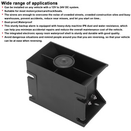 Back‑Up Horn, 12V‑24V Reversing Alarm with 3 Sound Switches for Car Truck Vehicle