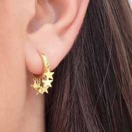Star Earrings for Women, Trendy Pentagram Dangle Hoop Huggie Gold Plated Earrings Unique Charm Minimalist Star Earrings for Teen Girls Christmas Jewelry Gifts (Gold)