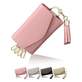 Annekor Key Case, High Visibility, Dull Color, Genuine Leather, Key Holder, Women's, Includes Pocket for Bills, Present, Gift, 4 Rows, Cowhide Leather, Key Holder, Car, Encore, Dull Pink
