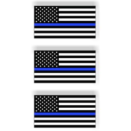 Thin Blue Line American Police Flag Magnetic Bumper Sticker Rectangle, Share w/Family & Friends - Political Sticker for Vehicle, Refrigerator - Car Magnet Decal, Room & Wall Decor, Gift - Set of 3