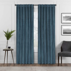 Eclipse Absolute Zero Harper Velvet Blackout Thermal Insulated Rod Pocket Curtains for Bedroom, Single Panel, 50" x 95", Teal
