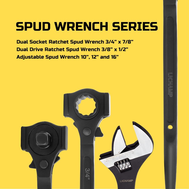 Lichamp 12.4" Spud Ratchet Wrench, 3/8" x 1/2" Dual Drive