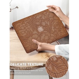 Seorsok Compatible with MacBook Air 13 Inch Case 2022 2021 2020-2018 Release A1932 A2179 M1 A2337,Elegant Leaves Flowers Leather Plastic Hard Shell Case with Keyboard Cover,Dark Brown Blooming Floral