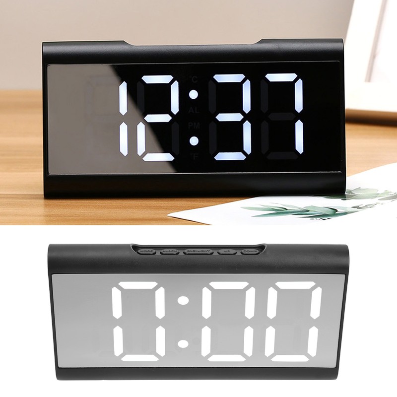 Alarm Clock LED Digital Display Mirror USB Charging Desktop Clock
