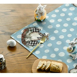 Artoid Mode Blue Polka Dots Rabbit Easter Eggs Easter Tablecloth, Table Linen Spring Kitchen Table Decoration Indoor Holiday Party Decor 85 x 85 cm