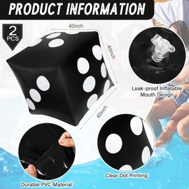 Lunmon 2 Pcs 40 Inch Jumbo Inflatable Dice Fun Giant Inflatable Dice Set Blow up Float Dice Toys for Indoor Outdoor Broad Lawn Game Casino Theme Ludo Pool Birthday Party Decorations Favors (Black)
