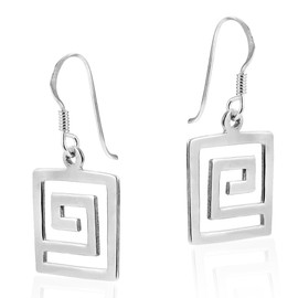 Greek Key or Meander Pattern .925 Sterling Silver Dangle Earrings | Sterling Silver Earrings | Dangle Earrings For Women