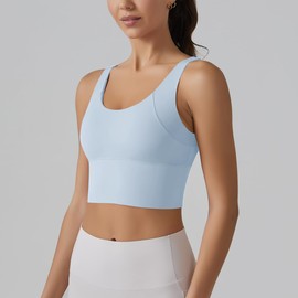 IDOPIP Women's Sports Bra: Strong Hold Seamless Bra Without Underwire Yoga Bra - Push Up Crop Tops Elastic Feel-Good Bra Non-Wired Soft Fitness Running Jogging Deep V Back Bustier Large Sizes