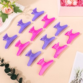 BAHABY Hair Clips for Styling Sectioning 12 Pack Hot Pink Purple Butterfly Clamps Hair Claw Clips Pro Salon Hair Clips for Styling, Sectioning, Cutting and Coloring