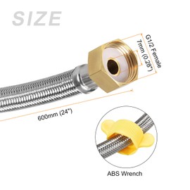 METALLIXITY Faucet Supply Line Connector (600mm/24), 304 Stainless Steel G1/2 Female to G1/2 Female Water Supply Hose Brass Nut - for Kitchen Bathroom