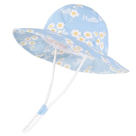 Connectyle Girls Sun Hat for Child Kids UPF 50+ Breathable Bucket Hat Floppy Wide Brim Summer Beach Hat for Toddler Daisy L