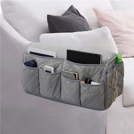 Hosoncovy Sofa Armrest Organizer Couch Arm Storage Bag Sofa Arm Couch Caddy Anti-Spill Armrest Remote Control and Cellphone Organizer Holder (Grey)