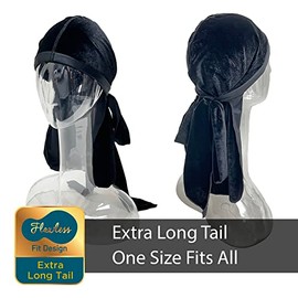 Titan Velvet Du Rags Men - Premium Velvet Durag for Men - Luxurious Comfort and Style One Size Fits All, Rich Velvet Texture, Extra Long Tail for 360 Fade Braids Twist Locs Black Color, 1pc