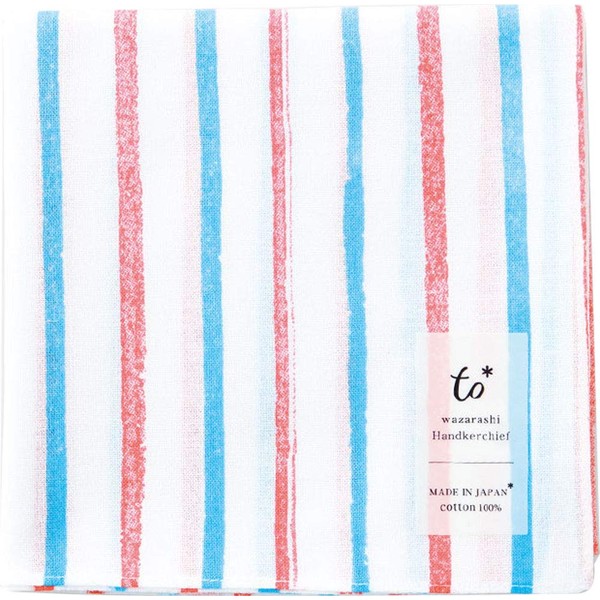 Miyamoto-towel Wazarashi Handkerchief To* Stripe, Coral Red, 20.5 x 20.5