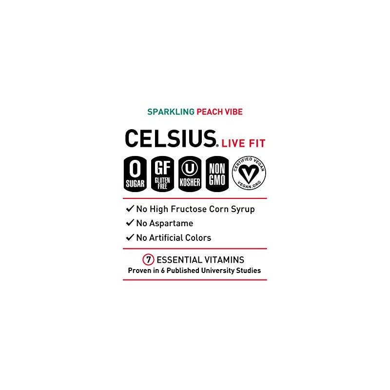 CELSIUS Bebida deportiva Sparkling Peach Vibe, sin azúcar, 12 oz.