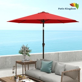 Patio Kingdom 9FT Patio Umbrella with Fiberglass Ribs, Outdoor Market Table Umbrella with Crank and Tilt, UV Resistant Waterproof Canopy for Patio, Garden, Deck, Pool, Red