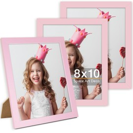 Space Art Deco, 8X10 Picture Frame, Set Of 3 Pink Picture Frame - Vibrant Colored Photo Collage Frame, High Definition Glass For Wall Mounting Or Tabletop Display