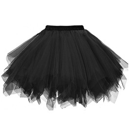 Topdress Women's 1950s Vintage Tutu Petticoat Ballet Bubble Skirt (26 Colors) Black XXL