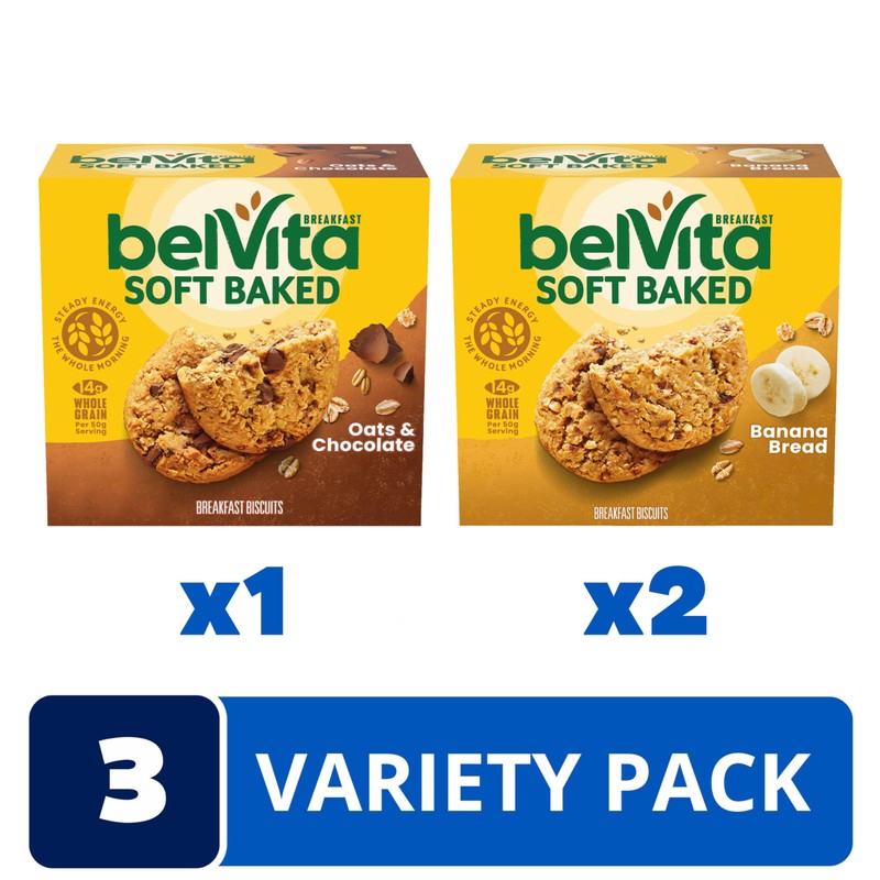 belVita Soft Baked Breakfast Bars Variety Pack, Banana Bread and