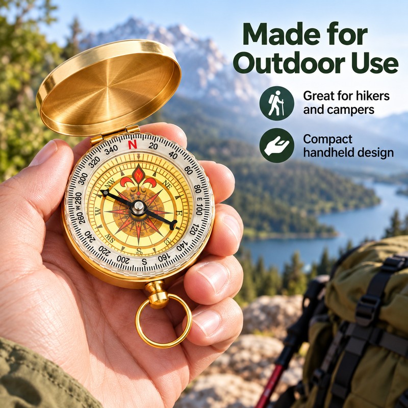 Portable Pocket Compass for Hiking and Camping – Gold-Tone Water-Resistant