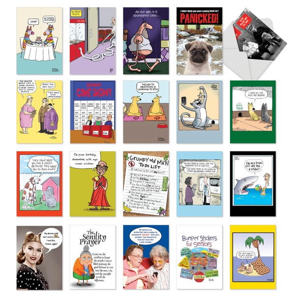 NobleWorks 20 Assorted Box Set Funny Birthday Greeting Cards w/5