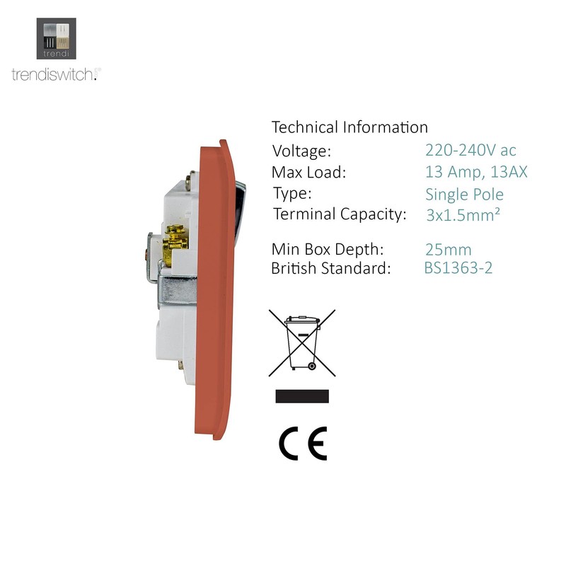 Trendi Artistic Modern 1 Gang 13 Amp Switched Plug Socket