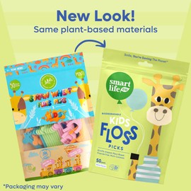 SMARTLIFECO Biodegradable Kids Flossers - Fluoride Free & Plant Based | Eco Friendly Dental Floss Picks for Children | Fun Animal Flossing Sticks for Toddlers Teeth | Compostable (200 Pack, Mint)
