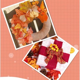 Thanksgiving Fall Wrapping Ribbon，Autumn Pumpkin Gingham Plaid Burlap Check Wired Edge Ribbon for Crafts Decoration, Thanksgiving Floral Bows Craft Decor (Pumpkin Grid, 6CM Wide)